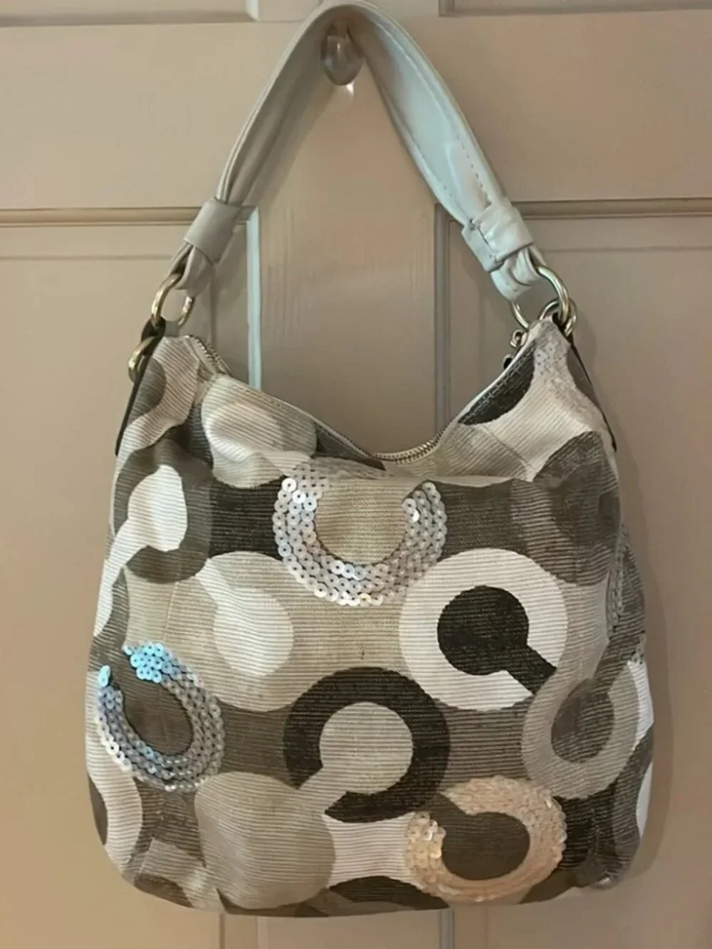 Coach Sequin 14860 Blues Op Art Kristen Shoulder Bag Purse